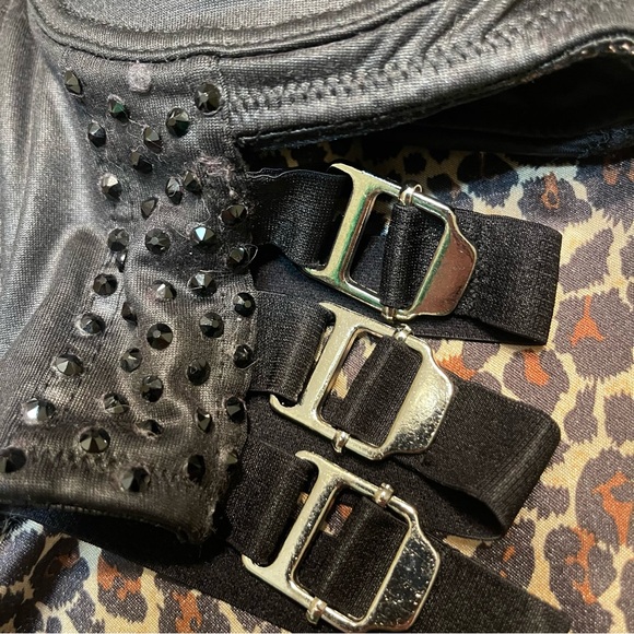 Studded Black Rhinestone Bustier Buckle Crop Top - Picture 10 of 16